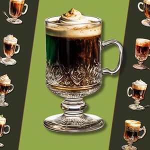 Pacote de clipart de café irlandês, formato PNG, para periódicos indesejados e designs digitais, para uso pessoal e comercial, download instantâneo