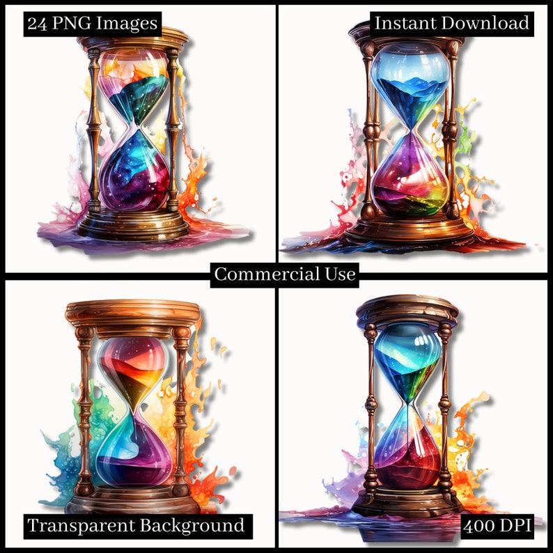Rainbow Hourglass Clipart Bundle PNG Clipart Time Symbol - Etsy