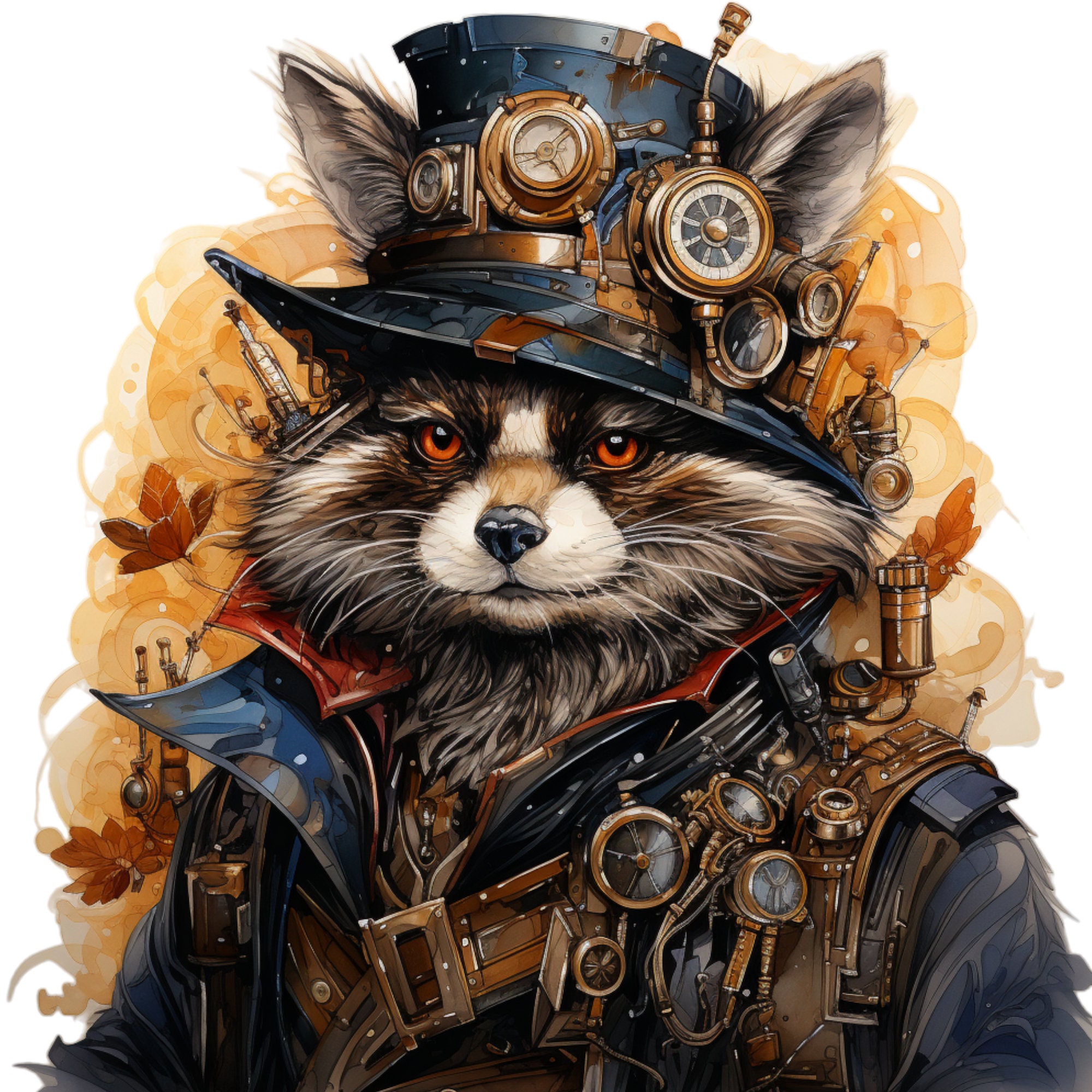 Steampunk Raccoon Clipart Bundle, Mechanical Raccoon PNG Clipart, for ...