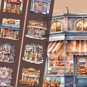 Bakery Store Front Clipart Collection PNG Graphics, for DIY Projects, Bakery Themes & Event Decorations, Instant Download - Commercial Use