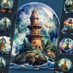 Phare magique en boule de cristal PNG clipart - Usage personnel et commercial - Idéal pour le journal indésirable, le scrapbooking et les travaux manuels numériques