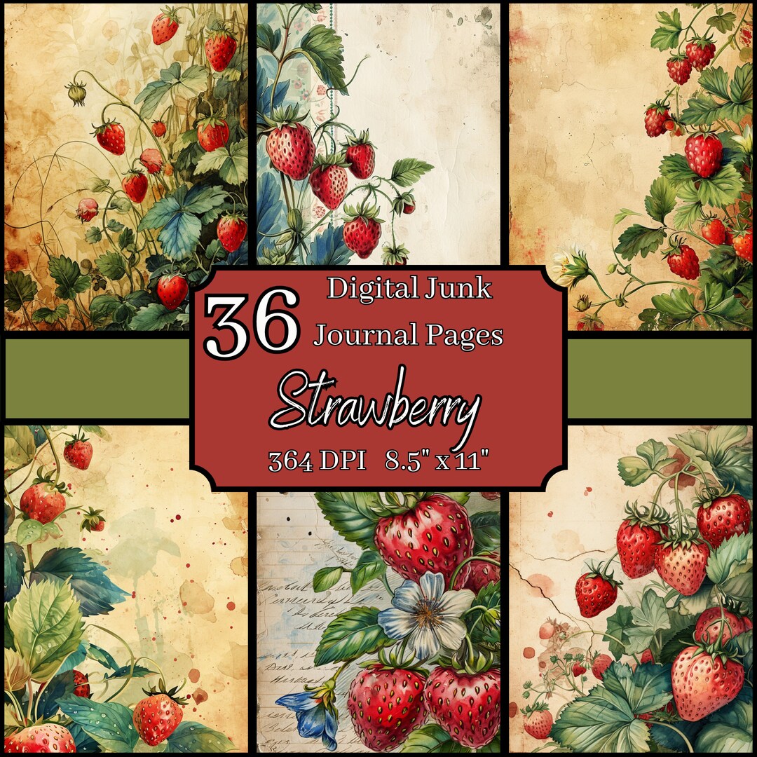 Strawberry Themed Old Vintage Junk Journal Pages Bundle, 8.5x11, 364 ...