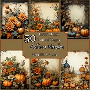 Paquete de páginas de diario basura de calabaza de otoño, 8.5x11, 364 DPI, uso comercial y personal, descarga digital / elaboración de calabazas, scrapbooking de otoño