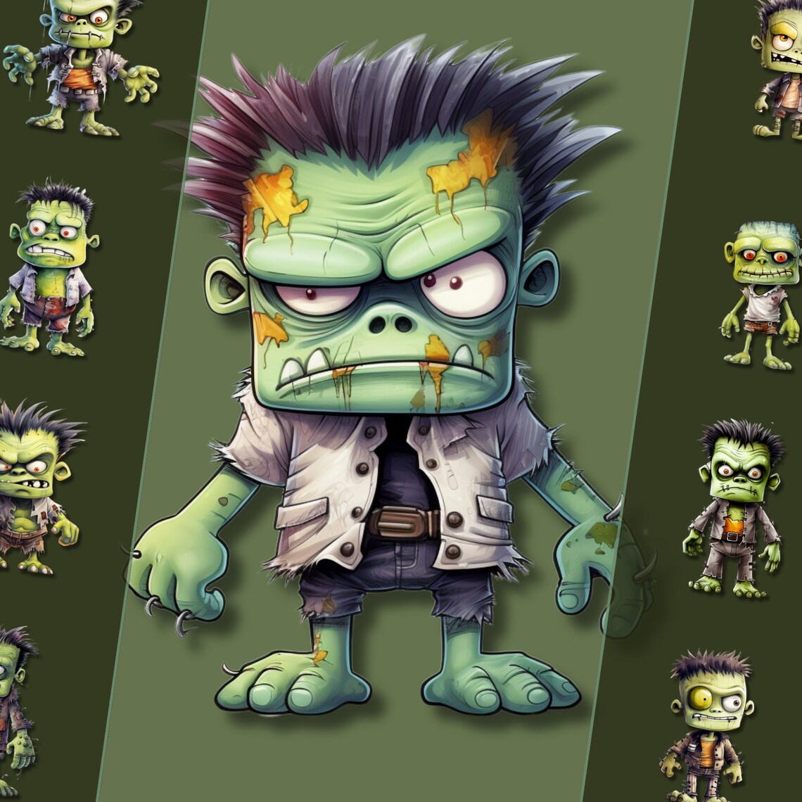 Cute Cartoon Frankenstein Monster Clipart Bundle, PNG, for Digital Art ...