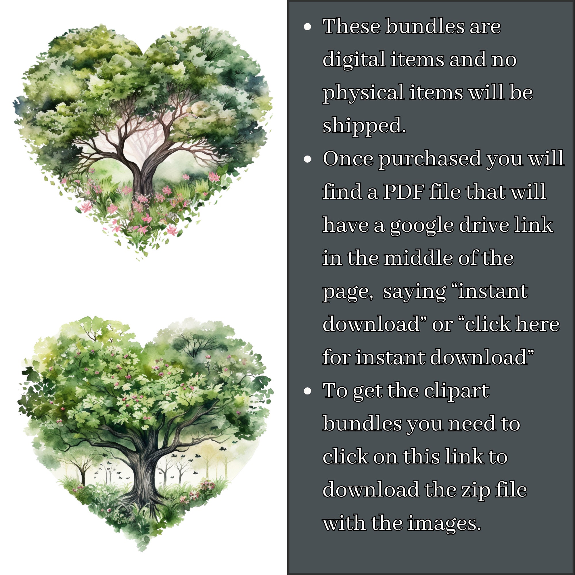 Heart-shaped Trees Clipart Bundle PNG Format for Art Junk - Etsy