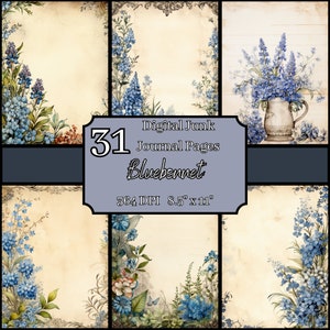 Bluebonnet Junk Journal Pages Bundle, 8.5x11, 364 DPI, kommerzieller & persönlicher Gebrauch, digitaler Download, Wildblumen Basteln, florales Scrapbooking