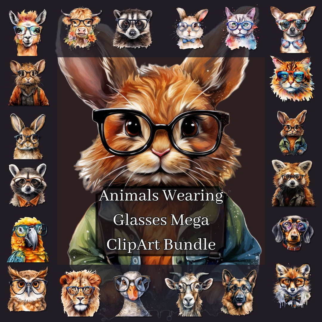 Animals Wearing Glasses Clipart Mega Bundle: Over 800 High-resolution ...