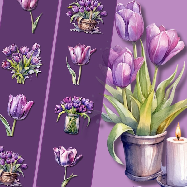 Purple Tulip Clipart Bundle - High-Resolution PNG Files, Instant Download, Perfect for Personal & Commercial Use, Crafting and Decor