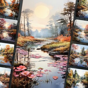 Peaceful Morning River clipartbundel - serene rivierlandschap illustraties, png-bestanden, kleurrijke achtergrond, voor persoonlijk en commercieel gebruik