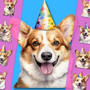 Geburtstags-Corgis Clipart-Bundle, PNG-Format, künstlerische Kreationen, Junk Journals, digitales Design, persönliche und kommerzielle Nutzung, Instant Download