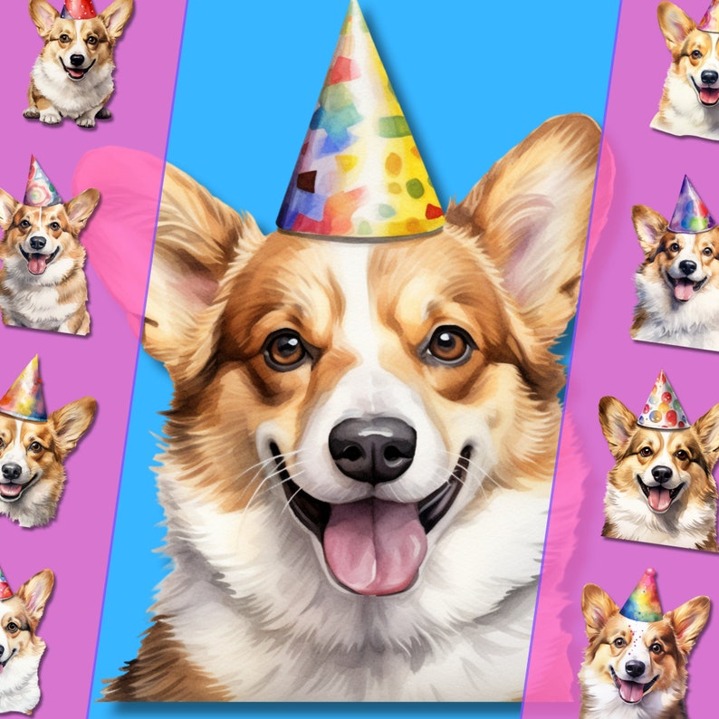 Birthday Corgi Clipart Bundle PNG Format Artistic Creations - Etsy