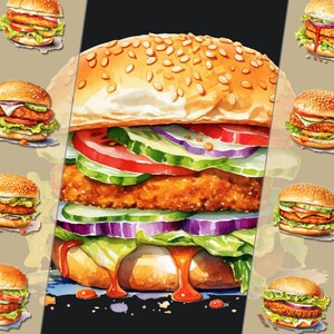 Ensemble de cliparts burger au tofu, fond Transparent, illustrations de délices végétaliens délicieux au format PNG, téléchargement immédiat pour usage commercial