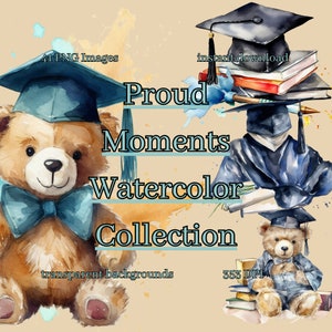 Clipart di laurea Momenti orgogliosi Collezione acquerello Clipart di laurea Formato PNG, Download istantaneo per uso commerciale