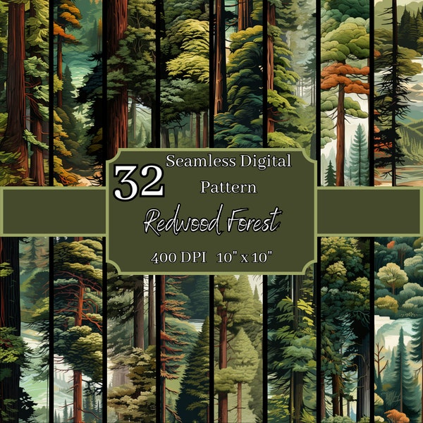Redwood Forest Seamless Patterns Bundle, High-Resolution 400 DPI, 10x10 Inch Digital Backgrounds, For Commercial & Personal Use