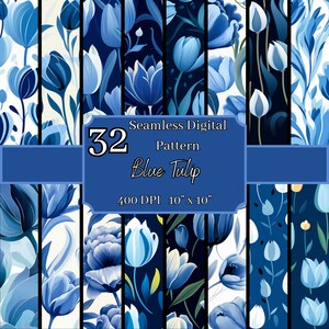Blaue Tulpe nahtlose Muster Bündel, lebendige 400 dpi, 10 x 10 Zoll floralen digitalen Texturen, für kommerziellen & persönlichen Gebrauch