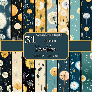 Löwenzahn nahtlose Muster Bundle, Natur inspiriert 400 dpi, 10 x 10 Zoll wunderliche digitale Hintergründe, für kommerziellen und persönlichen Gebrauch