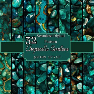 Chrysokoll Edelstein Nahtlose Muster Bündel, Lebendige 400 DPI, 10x10 Zoll Mineral Digitale Hintergründe, für kommerziellen und persönlichen Gebrauch