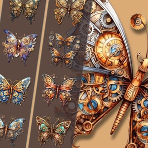 Steampunk Schmetterling Clipart Bundle - hochauflösende PNG-Dateien, Mechanische Insekt Kunst, Instant Download