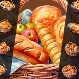 Clipartbundel broodmand - ambachtelijke bakkerijillustraties, hoge resolutie png-bestand, transparante achtergrond, ideaal voor digitaal ontwerp