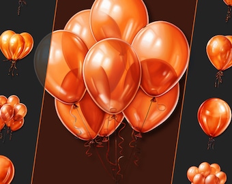 Orange Balloon PNG Clipart Bundle – For Personal & Commercial Use – Perfect for Junk Journal, Scrapbooking, Digital Crafts, party decor, etc