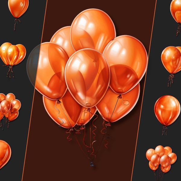 Orange Balloon PNG Clipart Bundle – For Personal & Commercial Use – Perfect for Junk Journal, Scrapbooking, Digital Crafts, party decor, etc