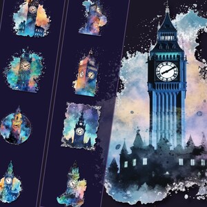 Celestial Clock Tower Clipart Bundle archivos PNG de alta calidad, fondos transparentes, descarga instantánea, para uso personal y comercial
