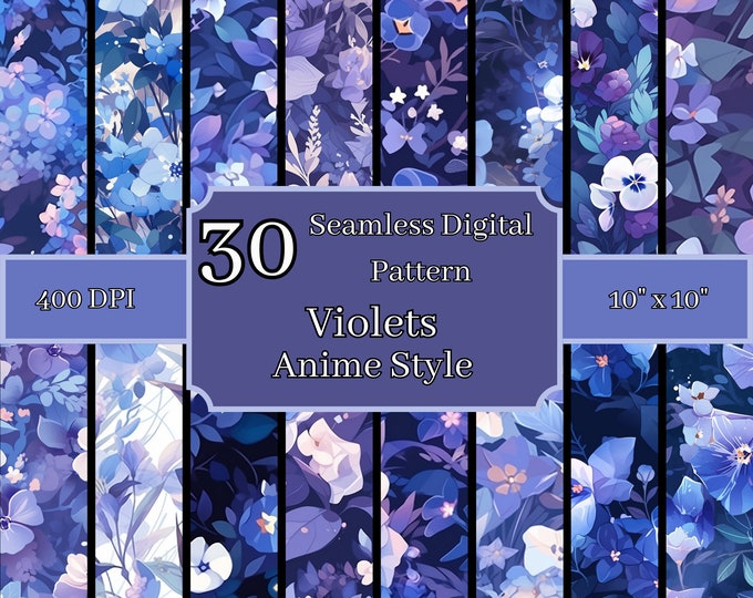 Violets Anime Style Seamless Patterns Bundle, High-resolution 400 DPI ...