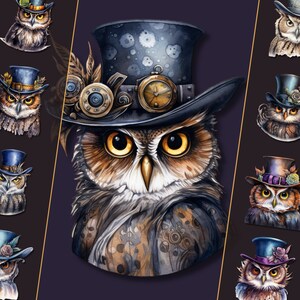 Hibou coiffé d'un haut-de-forme, format PNG, pour créations artistiques, journaux indésirables et création numérique, pour usage personnel et commercial, téléchargement immédiat