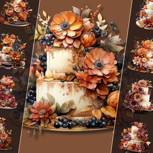 Herbst Hochzeit Torte Clipart Bundle, PNG-Format, für digitales Basteln, POD Design, für persönliche und kommerzielle Nutzung, Instant Download