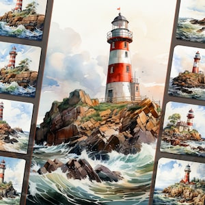 Bundle de cliparts phare - fichiers PNG haute résolution, pour usage personnel et commercial - journal indésirable, créations de cartes, créations sur le thème de la côte