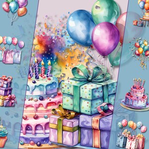 Lot de cliparts fête d'anniversaire - illustrations de célébration, PNG haute résolution, fond transparent, idéal pour les créations numériques