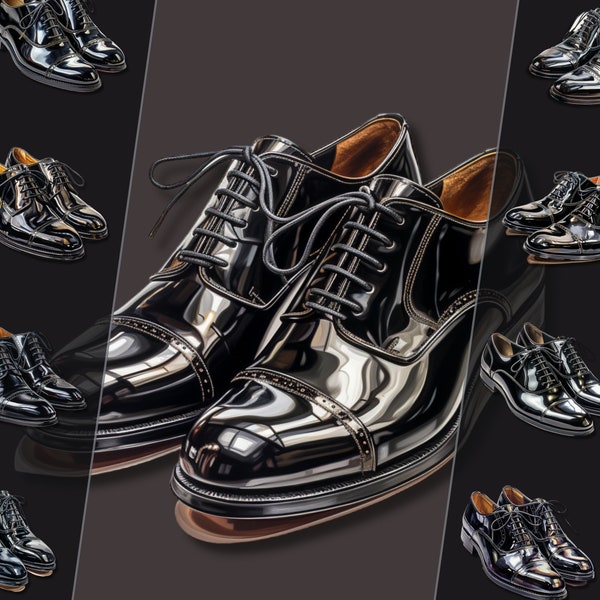 Ensemble de Clipart de chaussures habillées pour hommes noirs - Illustrations de chaussures élégantes, PNG haute résolution, fond transparent, parfait pour la conception numérique