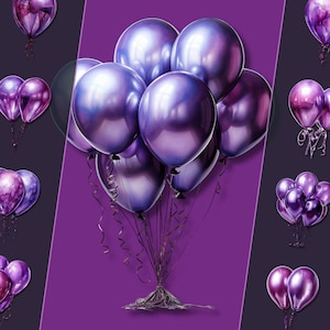 Purple Balloon PNG Clipart Bundle – For Personal & Commercial Use – Perfect for Junk Journal, Scrapbooking, Digital Crafts