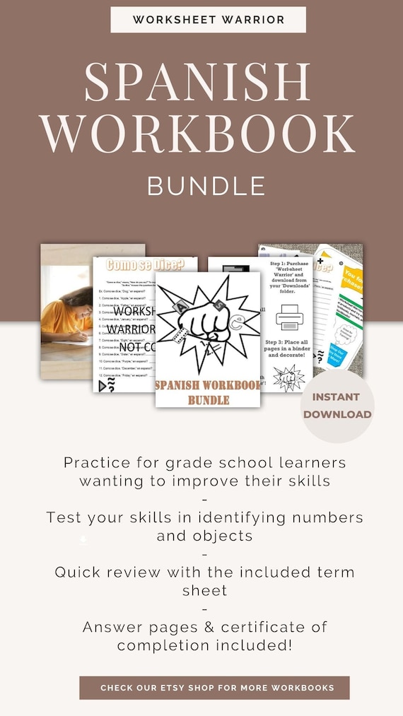 Spanish Workbook Bundle, Child Activity Book (PDF/Digital Download)