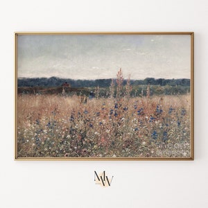 Landscape Painting | Texas Hill Country Decor | Vintage French Oil Painting | Wildflower Landscape Print | Framed Wall Art Print