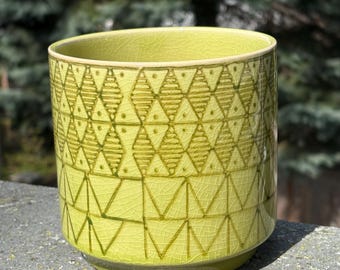 Vintage Pepe Ceramic Planter Pot Avocado Green Geometric Handcrafted Design