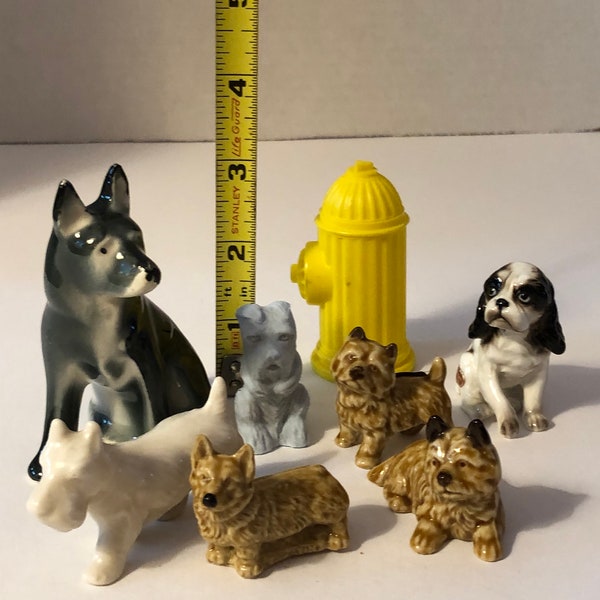 Vintage Miniature Dog Figurines. Lot Of Seven. Various Breeds In Porcelain.