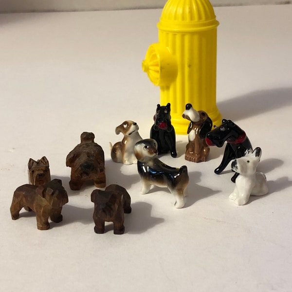 Vintage Dog Figurines. Micro Mini. Lot Of Nine Dogs.