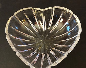 Cut Glass Vintage Heart Shaped Bowl.
