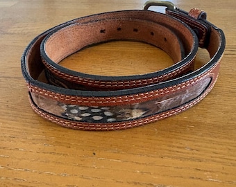 Cinturón Leegin vintage para mujer de cuero genuino marrón con incrustaciones de plumas, estilo western, talla 37 1/2.