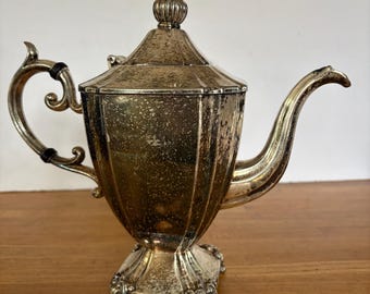 Tetera de té y café Goldfeder antigua, plateada, con base, estilo Art Déco, color cobre.
