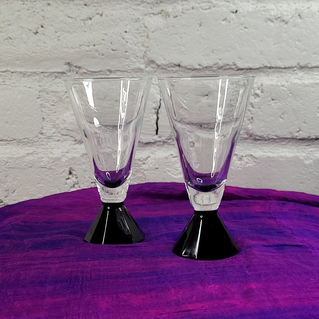 Vintage Luminarc Black and Clear Shot Glasses Set of 3, Funky Measure