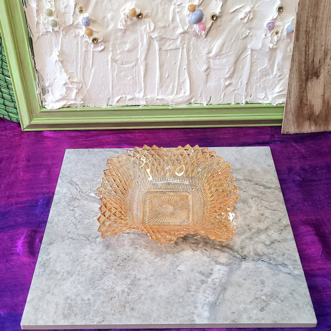 Vintage Peach Carnival Glass Candy Bowl Iridescent Orange Etsy