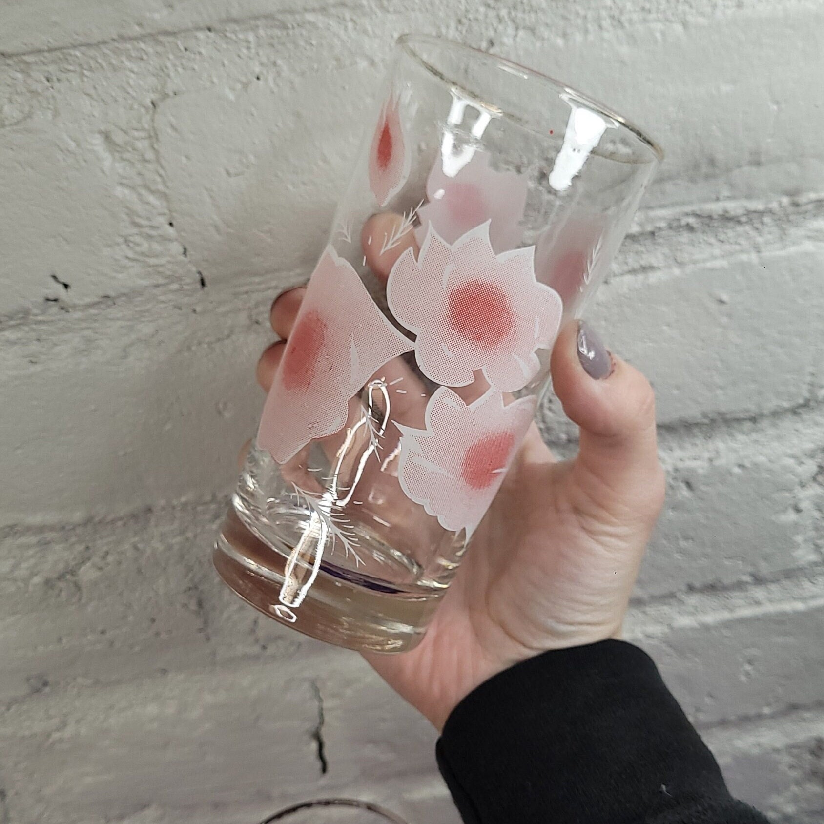 Limited Edited Libbey Glassware Vintage Pink and Red Rose Floral Water