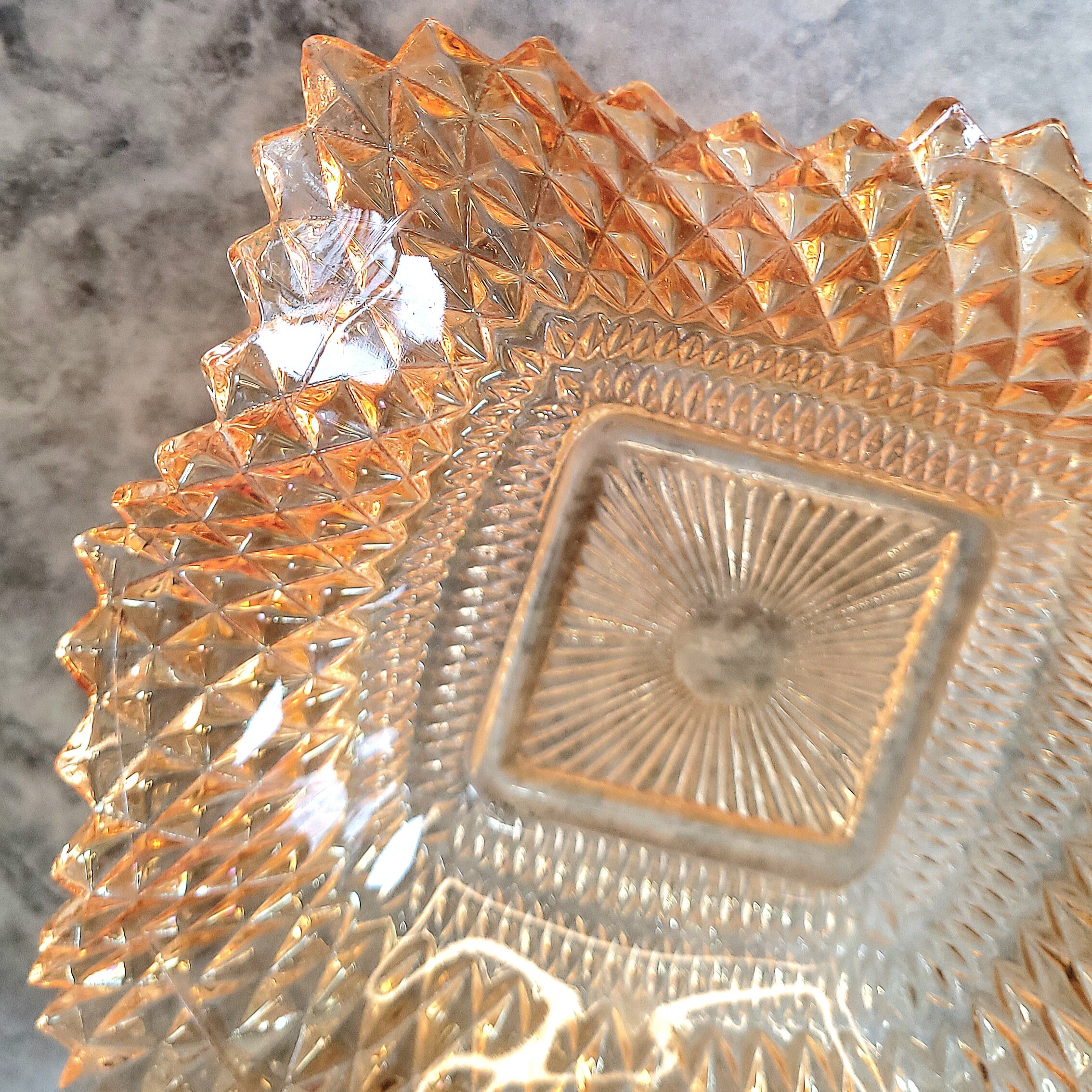Vintage Peach Carnival Glass Candy Bowl Iridescent Orange Etsy
