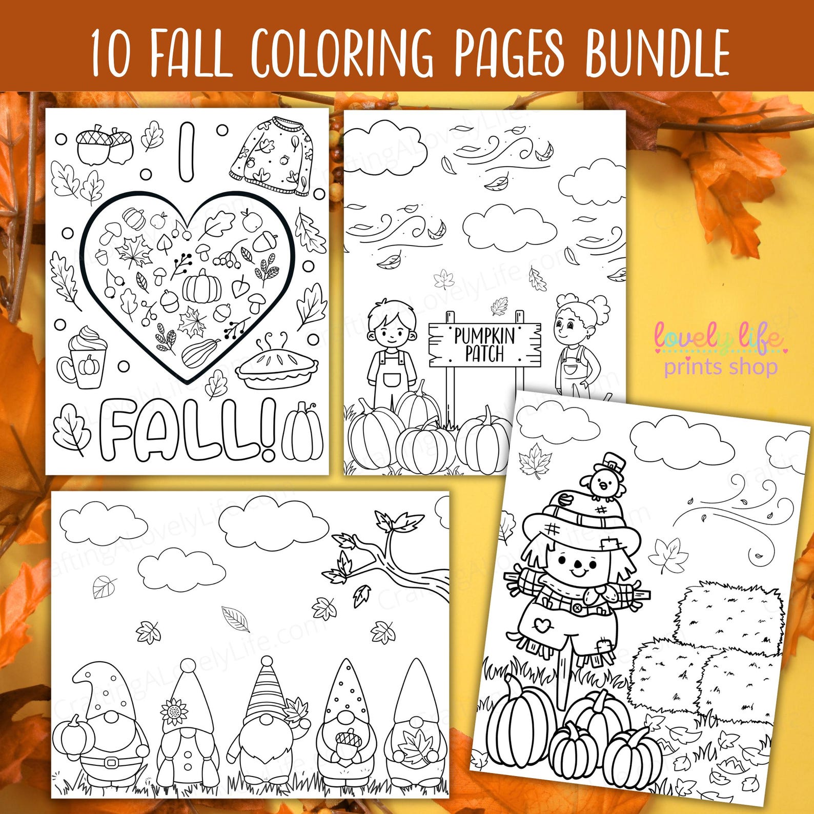 10 Printable Fall Coloring Pages Bundle | Autumn Coloring Sheets for ...