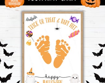 Printable Halloween Footprint Craft, Trick or Treat Baby Feet My First Halloween Keepsake, Baby Footprint Art, DIY Halloween Printable