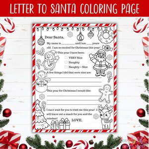 Carta a Papá Noel para colorear, carta a Papá Noel para imprimir, carta a Papá Noel para imprimir, lista de Navidad, actividad de página para colorear de Navidad