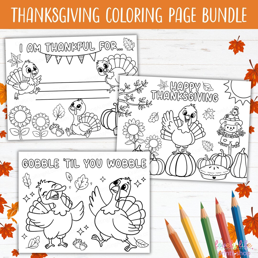 Printable Thanksgiving Coloring Pages Bundle, 5 Fall Coloring Sheets ...