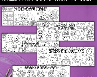 Printable Halloween Bookmarks to Color for Kids, Halloween Coloring Bookmarks, DIY Craft, Halloween Party Favors, Trick or Treat Activities
